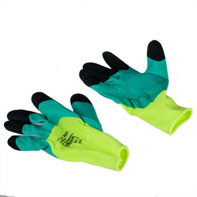 Перчатки L312 жёлто-зелёные,чёрные пальцы,пена-лат. 1/12/600, 05.15