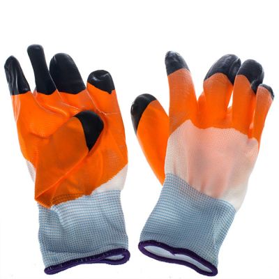 Перчатки нейлоновые Черные пальцы, облитые, оранжевые