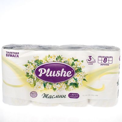 Бумага туалетная Plushe Deluxe Light Жасмин, 8 рулонов*15 м, 3 слоя, белый,жёлтый, ароматизация,