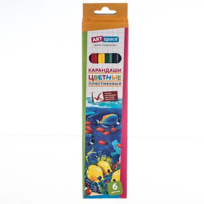 Карандаши цветные пластиковые ArtSpace Подводный мир, 06цв., заточен., картон, европодвес