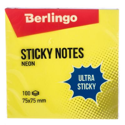 Самоклеящийся блок Berlingo Ultra Sticky , 75*75мм, 100л., 4 неоновых цвета