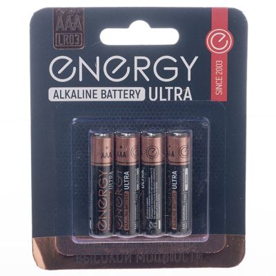 Батарейка алкалиновая Energy Ultra LR03/4B (AAA) (4шт на блистере) (104406) уп/48