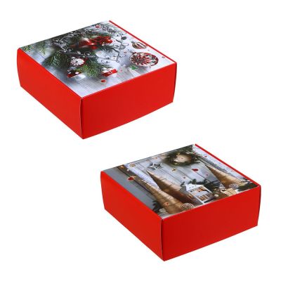 СНОУ БУМ Коробка подарочная, бумажная, складная, 25x25x9 см, 2 дизайна