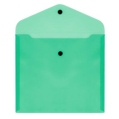 Папка-конверт на кнопке СТАММ А5+, 150мкм, пластик, прозрачная, зеленая