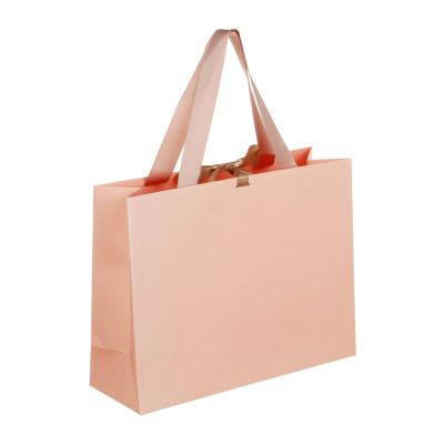 LADECOR Пакет подарочный, высококачественная бумага, с лентой, 32x25x11 см, нежно розовый