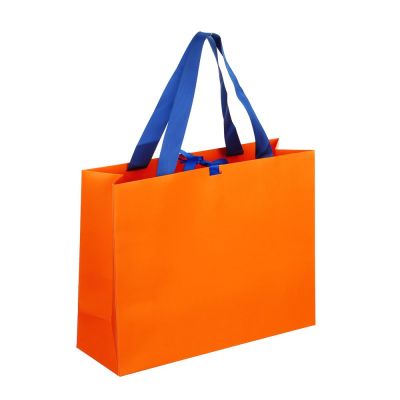 LADECOR Пакет подарочный, высококачественная бумага, с лентой, 32x25x11 см, оранжевый