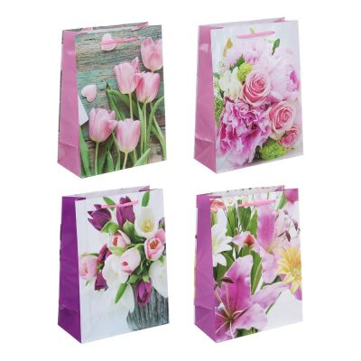 LADECOR Пакет подарочный, бумажный, 17,5x24x8 см, 4 дизайна, весенние цветы