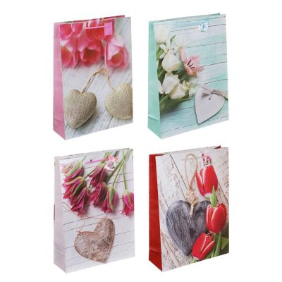 LADECOR Пакет подарочный, бумажный, 30x41x11 см, 4 дизайна, сердца и цветы
