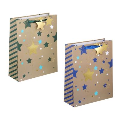 LADECOR Пакет подарочный, высококачест.бумага, с фольгированным слоем, 26x32x10 см, 2 цвета, звезды