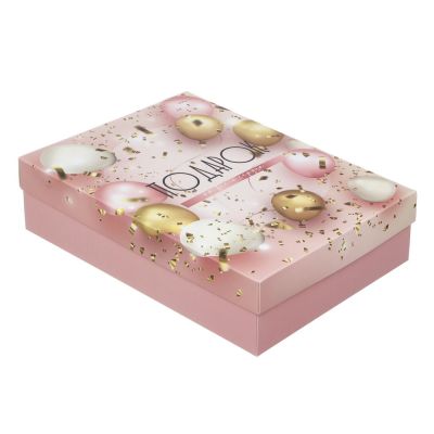 Коробка подарочная складная, бумага, 27х20,5х6,8 см, дизайн С Днем Рождения, цвет розовый