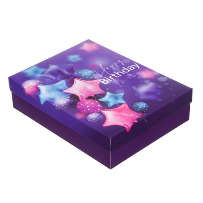 Коробка подарочная складная, бумага, 27х20,5х6,8 см, дизайн С Днем Рождения, цвет фиолетовый