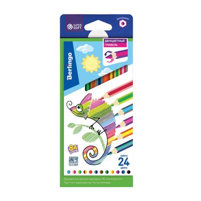 Карандаши с двухцветным грифелем Berlingo SuperSoft. 2in1 , 12шт., 24цв., картон., европодвес